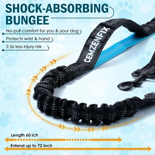 Miniatura 2 de Correa de perro manos libres con cinturón – Bungee sin tirones, asas acolchadas dobles y bolsa con cremallera para correr, caminar y entrenar