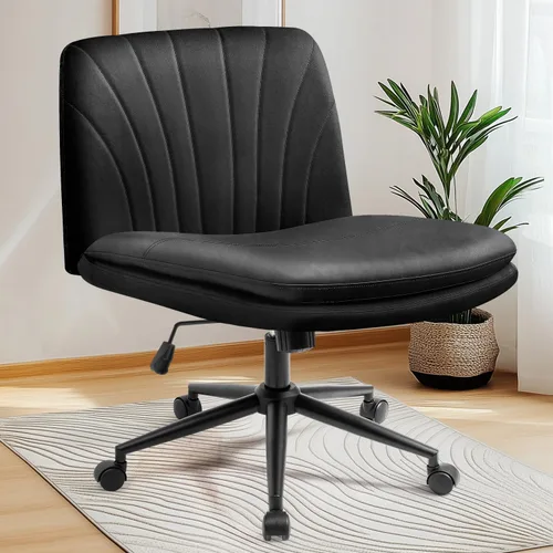 Miniatura 24 de NEO Chair Silla Criss Cross sin ruedas, sin brazos, con patas cruzadas, escritorio de oficina, silla ancha y cómoda de tocador para maquillaje, Beige