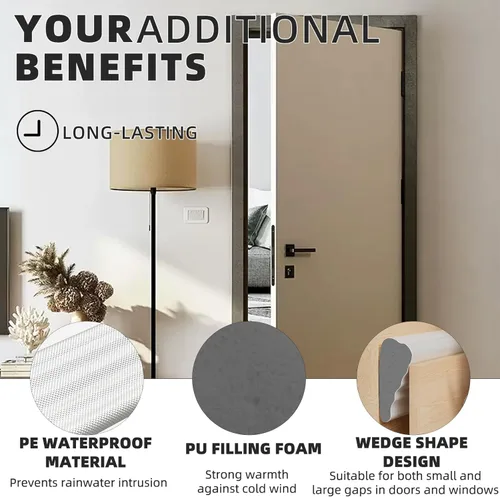 Miniatura 5 de Burletes en Forma de Cuña de 118 Pulgadas para Puertas, Aislamiento de Ventanas y Puertas para Invierno, Cinta Aislante Autoadhesiva para Puerta