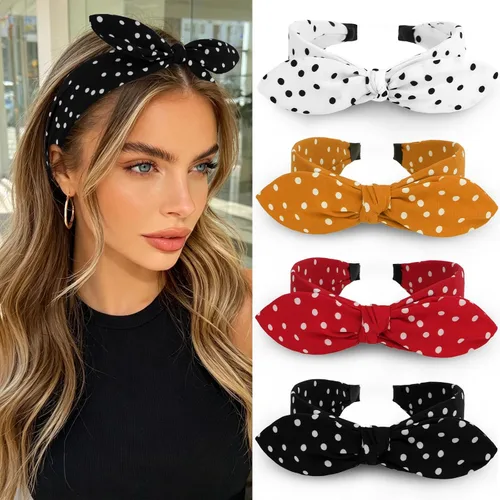 Miniatura 13 de YISSION Paquete de 4 diademas anudadas para mujer, diademas de tela de torsión ancha, color sólido, antideslizantes, accesorios para el cabello