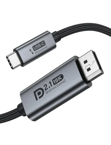 Cable bidireccional USB C a DisplayPort 2.1, 16K DisplayPort a USB C cable de 6.6 pies, 16K @60Hz 8K @240Hz/120Hz de aluminio premium Plug & Play 2