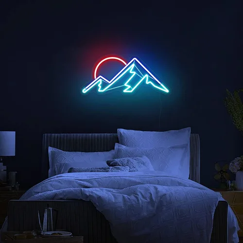 Miniatura 6 de Letrero de neón de montañas, hecho a mano, arte estético fresco de montaña, puesta de sol, colinas, luz de neón LED, lámpara de noche de montaña