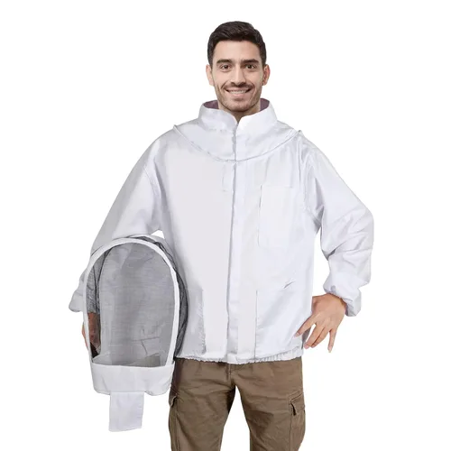 Miniatura 5 de Chaqueta de apicultura para hombres y mujeres, chaqueta de abeja de polialgodón con capucha de velo, chaqueta de apicultor, suite de apicultor