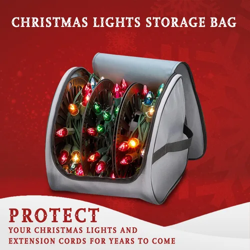 Miniatura 3 de Bolsa de Almacenamiento Premium para Luces de Navidad – Material 600D Resistente a Desgarros de Servicio Pesado con Asas Reforzadas – Incluye 3 Gris