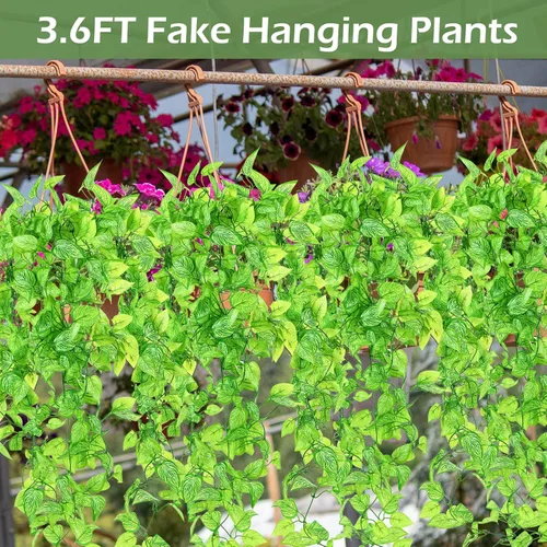 Miniatura 6 de Hoteam 12 Piezas Plantas Colgantes Artificiales de 32 Pulgadas Enredaderas de Hiedra Falsa con Hojas Falsas Plantas Artificiales de Patio Vegetación