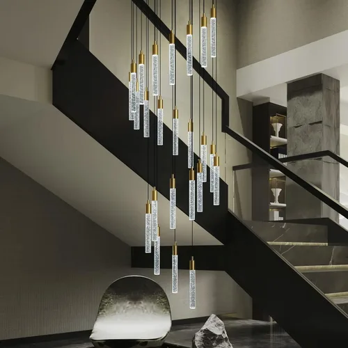 Miniatura 4 de Candelabro moderno de 24 luces para sala de estar, acabado de latón dorado, luces colgantes de techo LED regulables, 144 W, 6000 K, escaleras