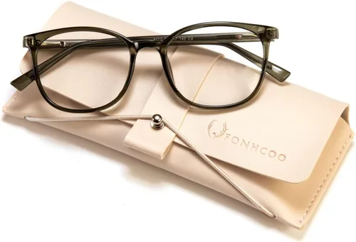 Miniatura 2 de FONHCOO - Lentes con bloqueo de luz azul de moda, redondos, TR90, transparentes, gafas anti UV para computadora para mujeres y hombres Verde oscuro