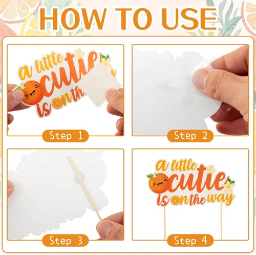 Miniatura 5 de Little Cutie Decoraciones para Baby Shower, Suministros para Fiesta de Baby Shower con Tema Naranja, con Globos Naranjas, Adornos para Cupcakes