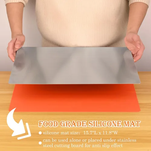 Miniatura 3 de HUAKENER Tablas de cortar grandes de acero inoxidable para cocina, tabla de cortar con borde de encimera, tabla de cortar con alfombrilla