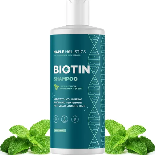Champú voluminizador de biotina para cabello fino - Champú para cabello fino con menta, argán y aceites esenciales para el cuidado del cabello -