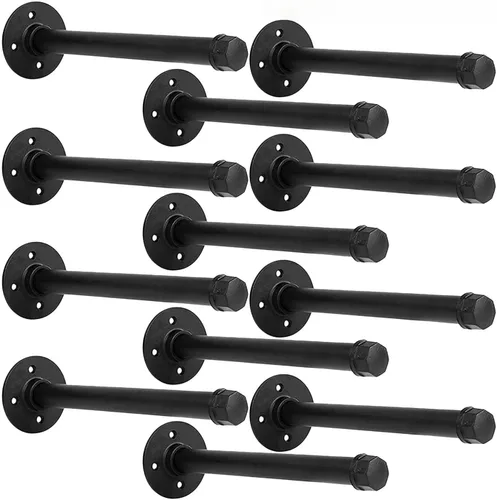 Miniatura 12 de Soportes industriales de tubo de hierro negro para estantes de montaje en pared, soportes para estanterías de bricolaje, decoración de tubería