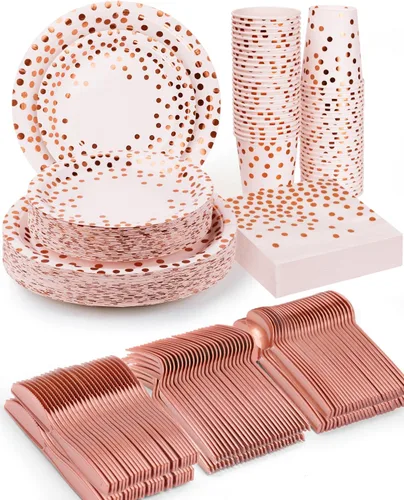 Miniatura 9 de 224 piezas de suministros para fiestas, platos de fiesta negros y dorados, juegos de vasos y servilletas con cuchillos, tenedores y cucharas