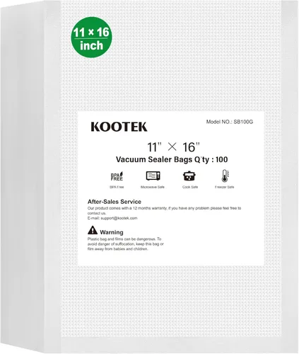 Kootek Bolsas selladoras al vacío para alimentos, bolsas de sellado al vacío de 100 galones, 11 x 16 pulgadas, grado comercial, sin BPA, bolsas