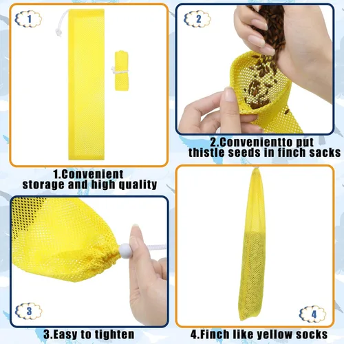 Miniatura 3 de Shappy 6 unidades de comederos de pinzones para colgar en exteriores, calcetines de cardo y pájaro para pájaros y semillas de cardo