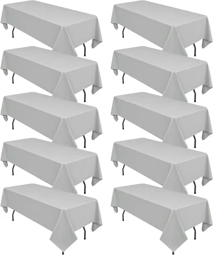Miniatura 106 de Paquete de 10 manteles de poliéster de 60 x 102 pulgadas, manteles de poliéster beige para mesas rectangulares de 6 pies, resistentes a las manchas