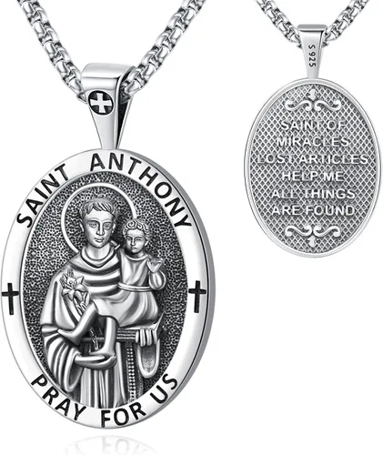Eusense Collar con colgante de San MiguelSan CristóbalSan BenitoSan JudaVirgen María MilagrosaCrucifijo de JesúsSan JoséSan Antonio para hombres y