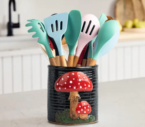 Miniatura 7 de dgudgu Soporte para utensilios de cocina de hongos para encimera, soporte de utensilios de cerámica para encimera de cocina, soporte para utensilios