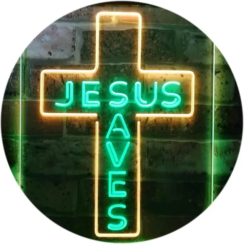 Miniatura 11 de ADVPRO Placa de pared con diseño de Jesús salva cruz, regalos de inauguración de la casa, letrero de neón LED de doble color, azul y rojo, 8.5 x 12