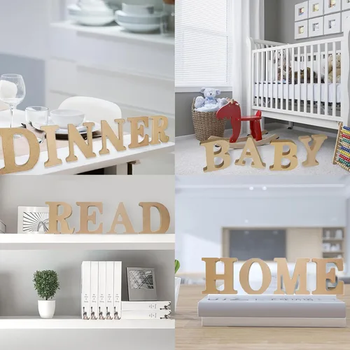 Miniatura 5 de AOCEAN Letras de madera diseñables de 8 pulgadas, letras de madera sin terminar para decoración de pared, letras decorativas de pie, rebanadas