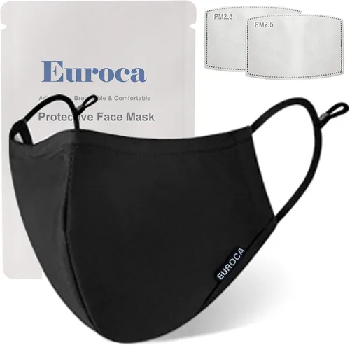 Mascarillas de tela de 4 capas, lavables, reutilizables, transpirables, ajustables, con bolsillo para filtro para adultos, 2 filtros incluidos