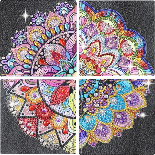 Juego de 4 piezas de pintura de diamante, marcapáginas de mandala, de cuero, para manualidades, pintura de cristal con forma especial 5D por números