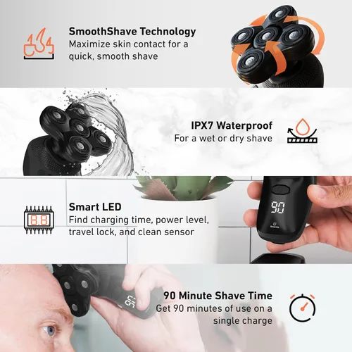 Miniatura 4 de Groomie BaldiePro - Afeitadora eléctrica de cabeza para hombres calvos, incluye funda de viaje, base de carga y kit de accesorios, desodorante