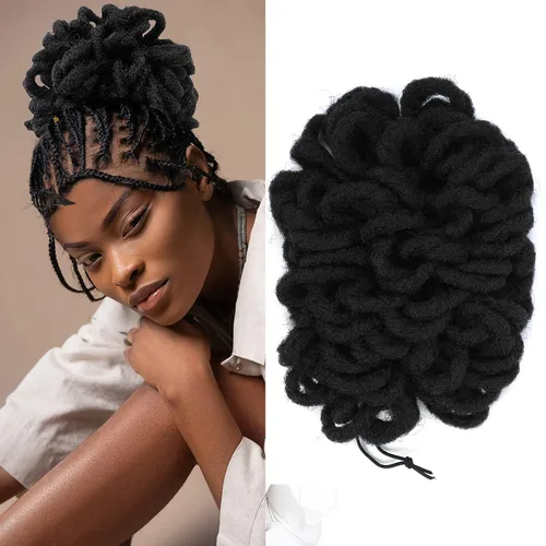 Miniatura 28 de DreadLock Moño Loc Moño de Pétalo Moño Afro High Puff Peluca de Cola de Caballo con Cordón Sintética Locs Falsos Moño de Cabello Cola de Caballo