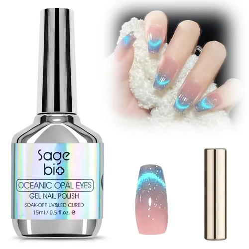 Miniatura 9 de Esmalte de uñas de gel de ojo de gato con barra magnética, 15ml de esmalte de uñas holográfico con purpurina, efecto magnético para manicura DIY