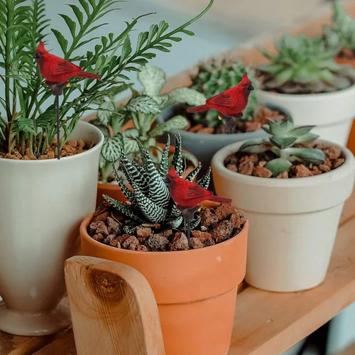Miniatura 6 de Cardinal Yard and Garden Stakes - Juego de 6 estacas decorativas para plantas y patio, cardenales en palos de metal, decoración para exteriores, 10