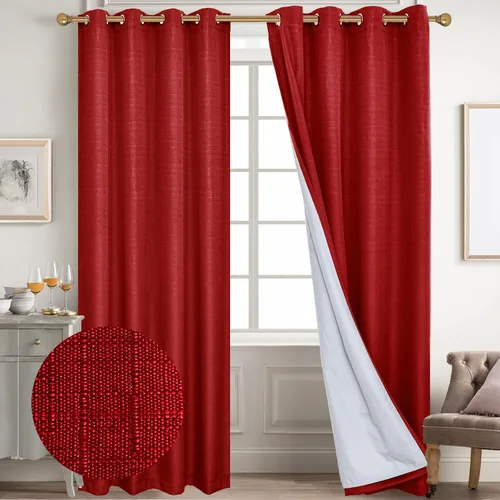 Miniatura 54 de Diraysid Cortinas 100% opacas de lino beige para dormitorio, con ojales, aislamiento térmico, cortinas de oscurecimiento de habitación