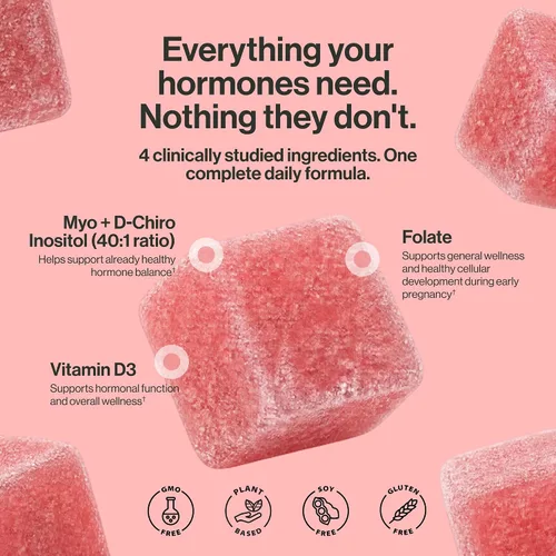 Miniatura 6 de kindnature Gomitas de mio-inositol y D-Chiro inositol para mujeres, 2000 mg + 50 mg, proporción ideal 40:1, con vitamina D y folato, equilibrio