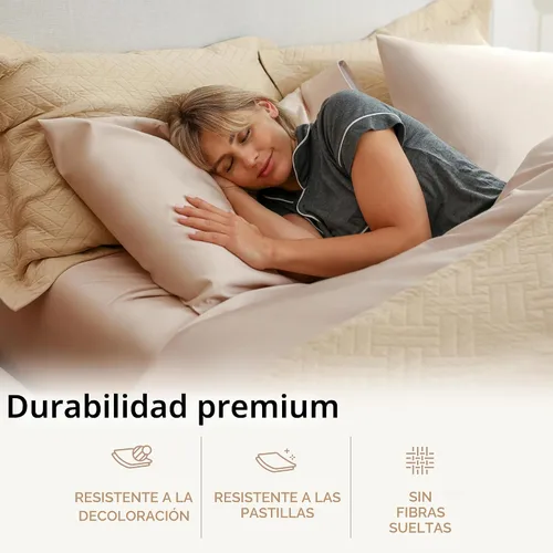 Miniatura 4 de Threadmill Sábanas de lujo de algodón Supima, 1200 hilos, suaves, 100% algodón, para cama tamaño King, juego de sábanas de 4 piezas, color beige