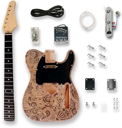 Miniatura 9 de Kit de guitarra eléctrica para bricolaje, kits para principiantes, tapa Birdseye Maple, cuerpo de caoba, mástil de caoba, herrajes cromados