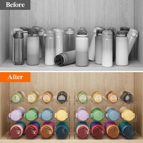 Miniatura 2 de Lifewit Organizador apilable de botellas de agua para gabinete, soporte de plástico para botellas y vasos de hasta 3.8 pulgadas de diámetro
