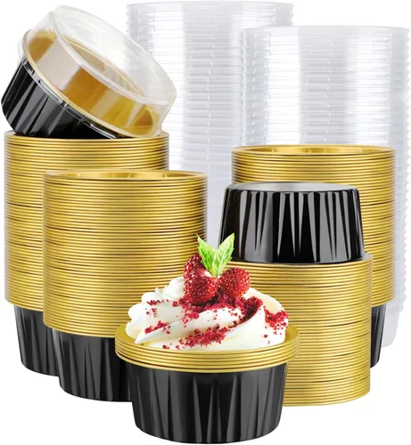 Miniatura 17 de EUSOAR Moldes de Papel de Aluminio para Hornear, 5oz 50 piezas Moldes Reutilizables para Cupcakes con Tapas, 3.34x2.59x2.35 pulgadas 125ml Moldes