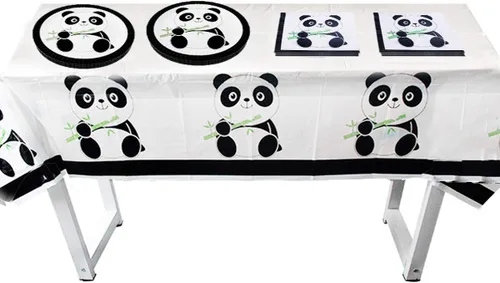 Miniatura 6 de Suministros para fiestas de pandas, 20 platos, 20 servilletas y 1 mantel