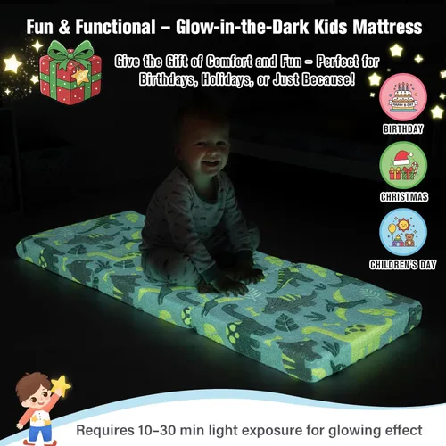 Miniatura 6 de Tiita Colchón de suelo plegable para niños, tapete para siesta que brilla en la oscuridad con bolsa de almacenamiento, futón portátil para niños