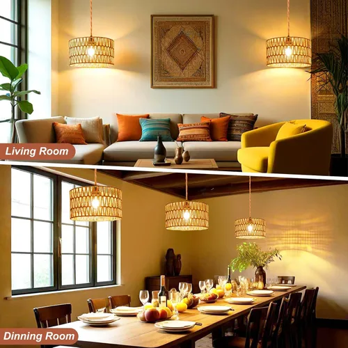 Miniatura 6 de Lámpara colgante enchufable, luces colgantes de ratán con cable de enchufe, lámpara colgante hecha a mano enchufable, accesorios de iluminación