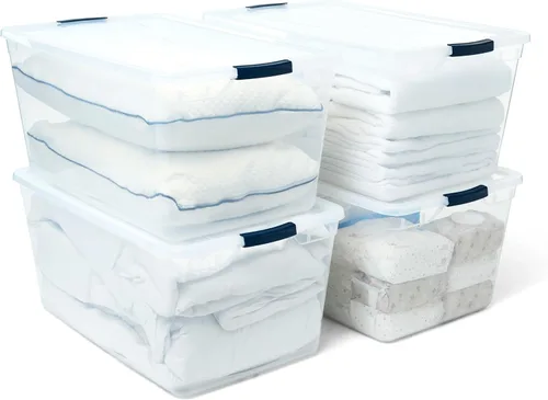 Miniatura 13 de Rubbermaid Cleverstore - Paquete de 4 recipientes de plástico apilables de 41 cuartos con tapas de cierre duraderas, organización visible, aula