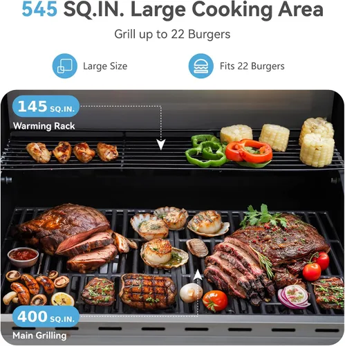 Miniatura 2 de GREEN PARTY - Parrilla de gas para barbacoa de 4 quemadores con propano, quemador lateral y rejillas de hierro fundido esmaltadas en porcelana, área
