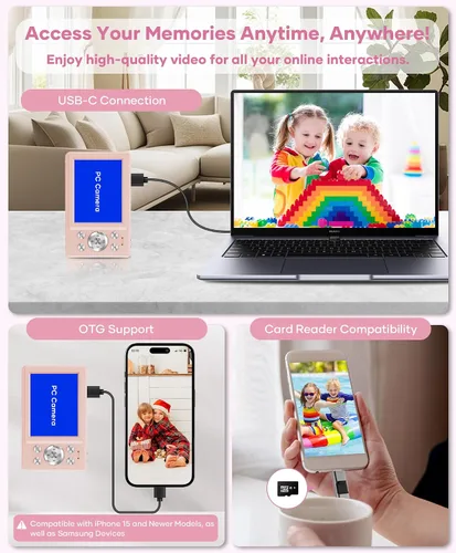 Miniatura 7 de WONNIE Cámara digital de 56 MP, FHD 1080P para apuntar y disparar con tarjeta SD de 32 GB, 2 baterías y cordón, ideal para niños y adolescentes