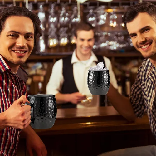 Miniatura 4 de Tessco Juego de 12 Tazas Moscow Mule de 16 oz, Juego de Tazas de Cobre, Tazas de Acero Inoxidable Plateadas en Cobre 304 Martilleadas para Bebidas