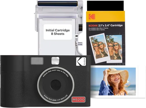 KODAK Mini Shot 2 ERA 4PASS - Cámara instantánea y impresora fotográfica 2 en 1 (negro, cámara + 8 hojas iniciales + 60 hojas)