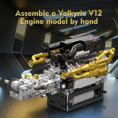 Miniatura 2 de Mould King 10224 Valkyrie V12 Kit de construcción de motor, modelo mecánico de alto detalle de más de 974 piezas con pistones y engranajes de trabajo