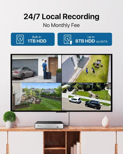 Miniatura 4 de Loocam Sistema de seguridad de cámara CCTV, 1080p H.265+ DVR con disco duro de 1 TB, detección de vehículos humanos AI, sistema de cámara