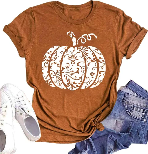 Camiseta de calabaza de Halloween para mujer, con estampado de leopardo, camiseta de manga corta para otoño, regalo de Acción de Gracias