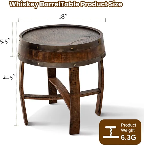 Miniatura 3 de Mesa de centro de granja, mesa auxiliar redonda rústica – Mesa auxiliar de madera maciza para sala de estar, mesa decorativa de barril de whisky