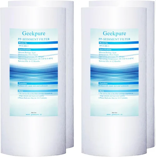 Geekpure Cartucho de filtro de sedimentos PP de 10 pulgadas para sistema de filtración de agua de toda la casa-4.5 "x 10"-5 micrones