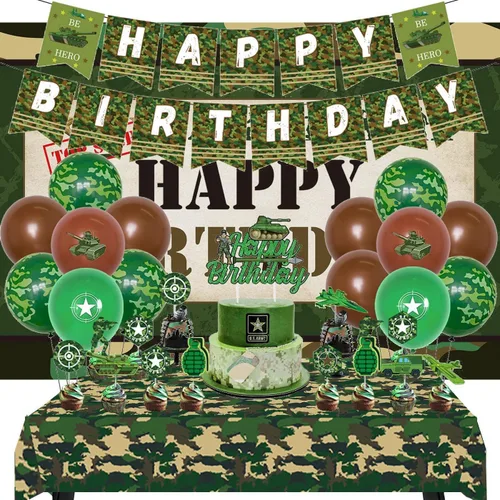 Miniatura 4 de Juego de manteles de camuflaje con temática de soldado con temática de soldado, diseño de soldado militar, suministros para fiestas, mesa de tartas
