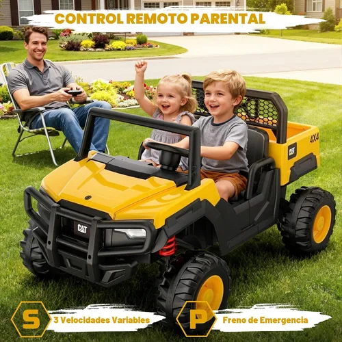 Miniatura 5 de ANPABO Camión volcador Caterpillar con licencia, juguete de 24V con control remoto para padres, 4WD motores potentes, hasta 5 mph, amortiguadores